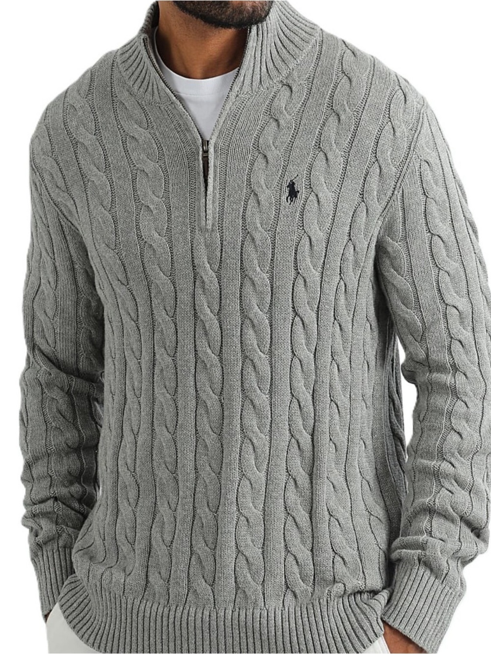 Ralph Lauren Gray Cable-Knit Zip-Up Sweater